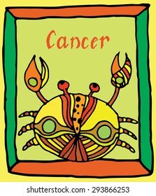 Vivid Cancer horoscope sign vectorized hand draw