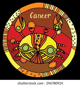 Vivid Cancer horoscope sign vectorized hand draw