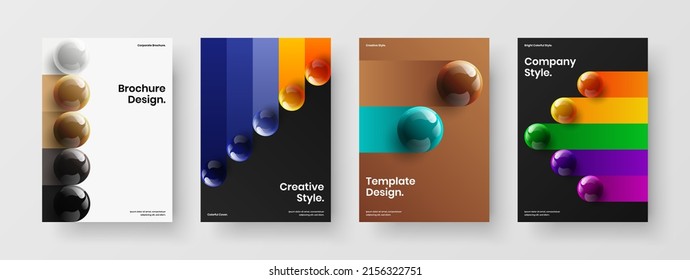 Vivid Catalog Cover A4 Design Vector Concept Bundle. Clean 3D Spheres Annual Report Layout Collection.