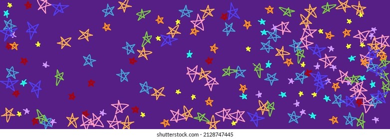 Vivid Childish Pastel Stars Chaotic Red Mint Colorful Background. Turquoise Orange Vibrant Blue Multicolor Yellow Kids Handdrawn Stars. Rainbow Bright Green Pink Violet Dark Naive Illustration.