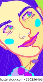 a vivid close-up portrait of a woman in the style of pop art