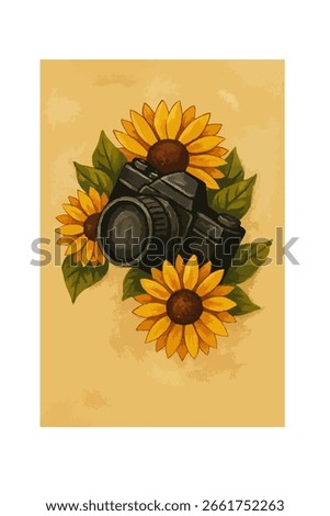 A vivid close-up of a sunflower captured through a camera lens. This concept image combines the beauty of nature with photography, ideal for creative, floral, or artistic themes.