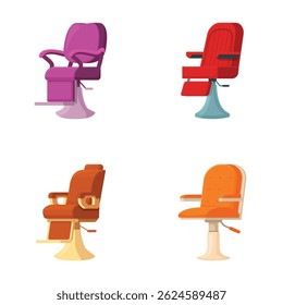 Vivid collection of four stylish cartoon office chairs isolated on white