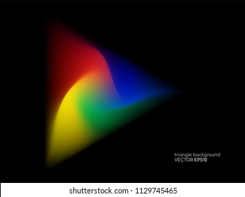 Vivid color blurred gradient play button triangle shape isolated on black background. Vector illustration design elements for logo, icon, background.