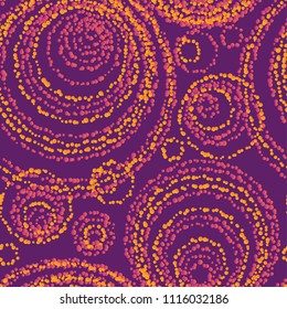 Vivid color dots  seamless pattern in tribal style. Vibrant simple swatch for background, wrapping paper, fabric, surface design. Violet geometric colorful repeatable motif