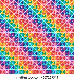 Vivid color minimal triangle in square seamless pattern. geometric shapes checked background. Vector illustration