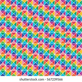 Vivid color minimal triangle in square seamless pattern. geometric shapes checked background. Vector illustration