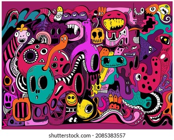 Vivid color pattern Grafiti draws Doodle Art pattern Halloween For Textiles Children's Clothing Cool Background