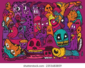 
    Vivid color pattern Grafiti draws Doodle Art pattern Halloween Monster For Textiles Children's Clothing Cool Background  garment, backgrounds, wallpaper, printing, skateboards, shoes and bags.