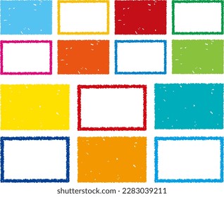 Vivid color set of simple crayon touch square lines and painted frames