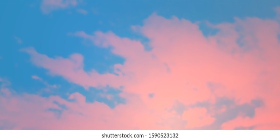 Vivid Colored Aesthetic Sky Background. Realistic Vector Pink Clouds