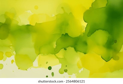 Vivid and colorful abstract background with splashes of green and yellow watercolor paint. Brushstrokes and contrasting shades movement and depth vector design. Palette of fresh and energetic feel