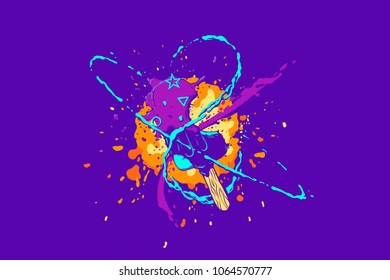 Vivid colorful abstract composition with ice cream, geometric objects, splash and other various design elements. Vector illustration.