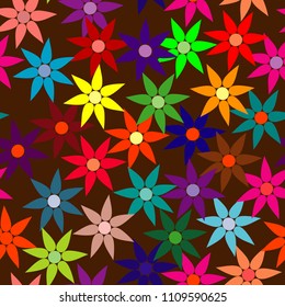 Vivid colorful repeating flower background on black