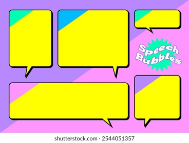 Vivid and colorful square speech bubble set.