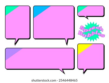 Vivid and colorful square speech bubble set.