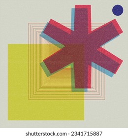 Objeto geométrico de colores vivos con efecto de impresión de riso. ilustración vectorial. Elementos gráficos coloridos técnica de risografía retro. 