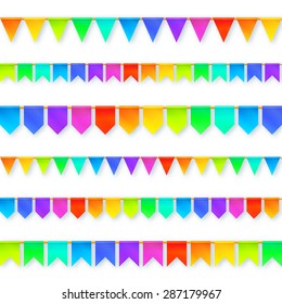 Vivid colors rainbow flags garlands vector set isolated on white background
