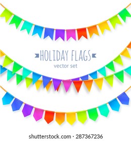 Vivid colors rainbow flags garlands vector set isolated on white background