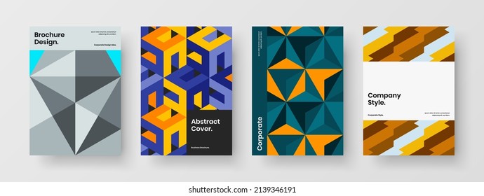 Vivid company cover A4 vector design illustration bundle. Abstract geometric pattern brochure template collection.
