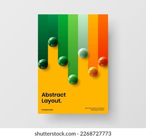 Vivid company identity A4 design vector template. Multicolored 3D balls magazine cover illustration.