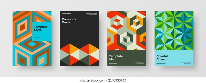 Vivid company identity A4 vector design illustration composition. Modern mosaic shapes corporate brochure concept collection.