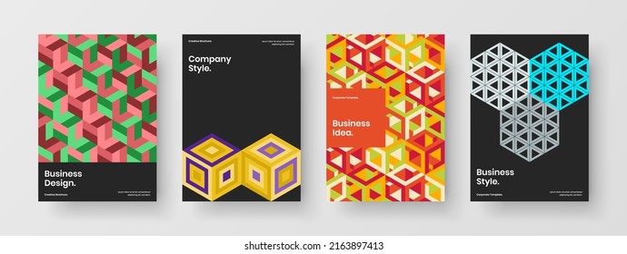 Vivid company identity A4 vector design layout bundle. Amazing mosaic shapes booklet concept collection.