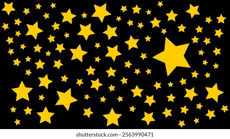 A vivid composition of yellow star shapes scattered across a dark background, creating a celestial visual impression. Symbolic of brightness, night, and dreamlike imagery.