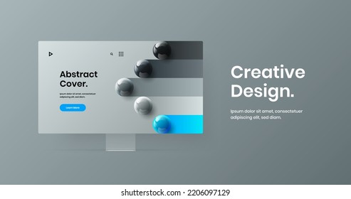 Vivid computer display mockup banner template. Clean web project vector design layout.