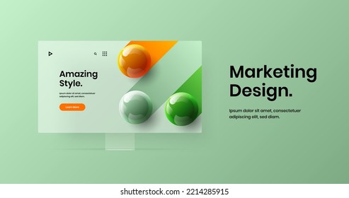 Vivid computer display mockup site screen template. Colorful web project vector design illustration.