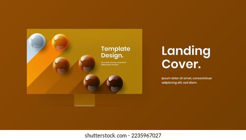 Vivid computer monitor mockup landing page layout. Minimalistic website screen vector design illustration.