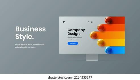 Vivid computer monitor mockup site screen layout. Premium web project design vector concept.