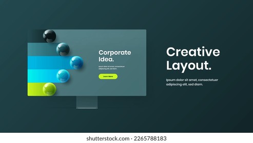 Vivid computer monitor mockup web project template. Isolated site design vector illustration.