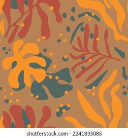 Vivid Continuous Creative Fresh Garden Surface Print. Orange Seamless Summer Isolated Palm Lines Wallpaper. White Repetitive Abstract Beach Flower Pattern.