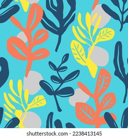 Papel de fondo de escritorio creativo y viviente de la plantilla natural hawaiana. Flora Azul Repetitiva Verano Vintage Arte Ornamento. Patrón de pintura de palma de decoración sin foco negro.