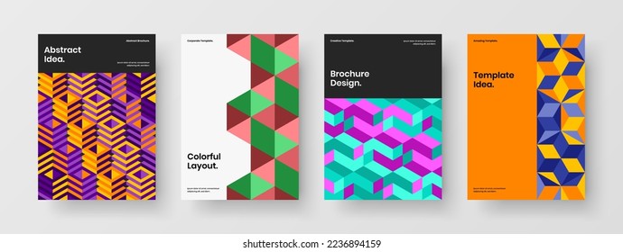 Vivid Corporate Broschüre A4 Vektordesign Template Bundle. Farbige Mosaik-Hexagons-Titelkomposition.