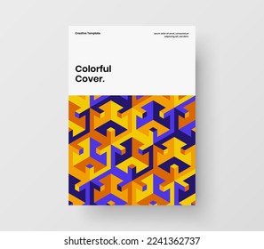 Vivid corporate brochure A4 vector design illustration. Bright geometric shapes placard layout.