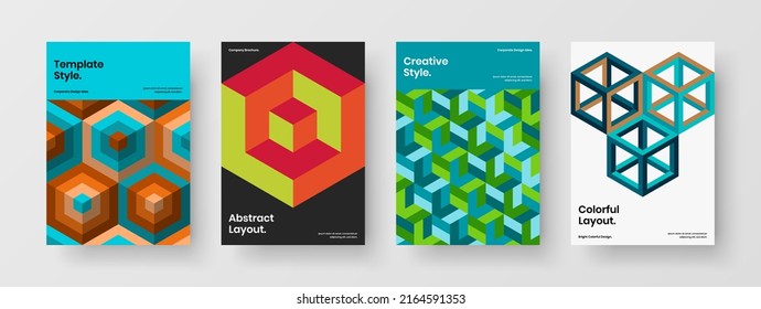 Amplio paquete de plantillas de diseño de vectores de folletos corporativos. Resumen del conjunto de conceptos del manual de baldosas geométricas.