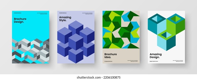 Colección de diseño de vectores de folletos corporativos vívidos. Paquete de plantilla de cubierta de azulejos geométricos premium de la compañía.