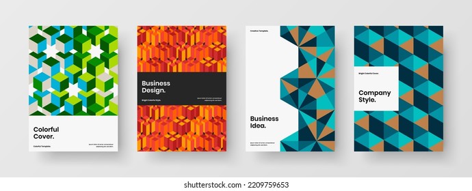 Vivid corporate identity A4 vector design template set. Isolated geometric hexagons handbill concept composition.