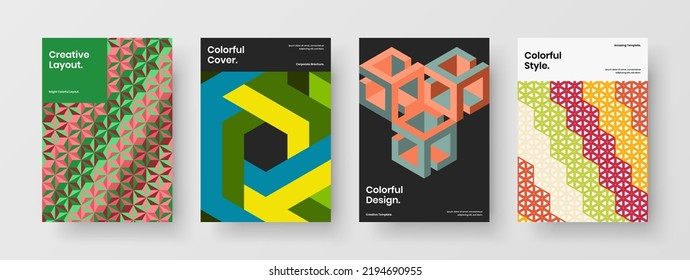 Vivid corporate identity design vector template set. Creative geometric shapes catalog cover concept collection.
