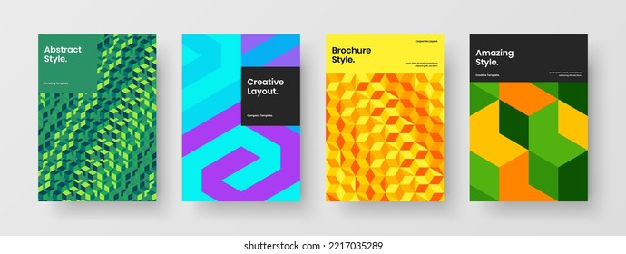 Vivid corporate identity design vector template collection. Original geometric pattern company brochure layout set.