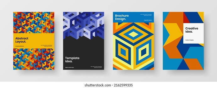Vivid cover A4 vector design layout set. Isolated geometric tiles poster template collection.