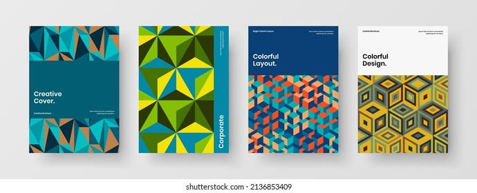 Vivid cover design vector concept composition. Premium mosaic tiles presentation layout bundle.