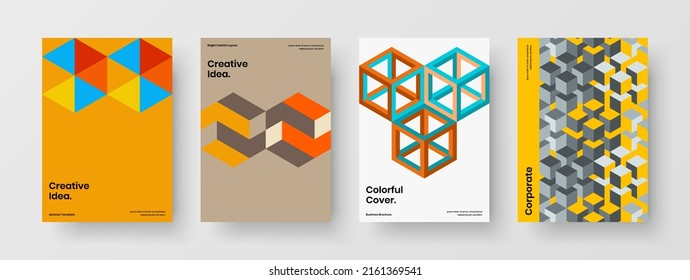 Vivid cover design vector layout bundle. Minimalistic mosaic shapes corporate identity concept composition.