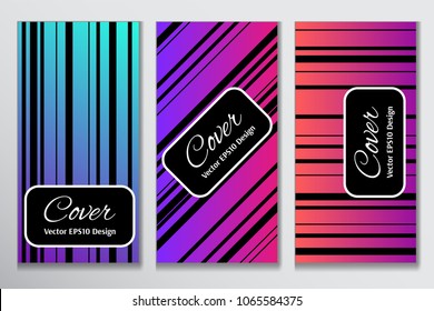 Vivid cover gradient stripe background. Contrast cover for header page of card. Layout with black stripes on colorful gradient background for advertisement purpose.