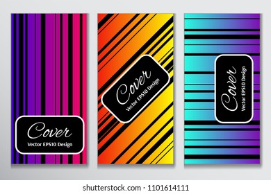 Vivid cover gradient stripe background. Contrast cover for front of holiday invitation. Layout with black stripes on colorful gradient background for advertisement purpose.