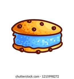 Vivid crtoon icecream vector illustration isolated on white background. Colourful dessert food. Ball between cookies
