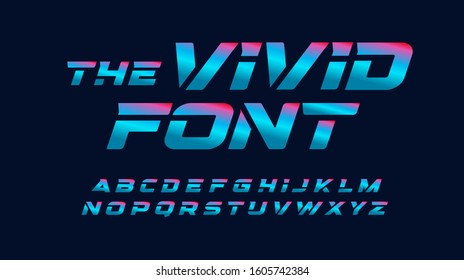 Vivid cyberpunk letters set. Blue and pink highlighted, italic and bold style alphabet. Modern color font for tournament, championship, gaming, fashion and art event. Vector typography design.