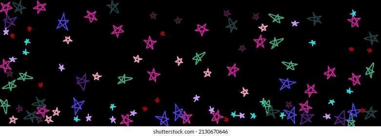 Vivid Dark Green Violet Bordo Stars Multicolor Pastel Sky Wallpaper. Black Purple Pink Mint Lavender Childish Night Handdrawn Stars. Naive Chaotic Red Vibrant Kids Colorful Bright Design Pic.